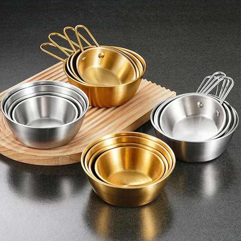 Korean Golden Bowl Stainless Steel Seasoning Dish Rice Wine Bowl With Handle Hot Pot Dipping Bowls