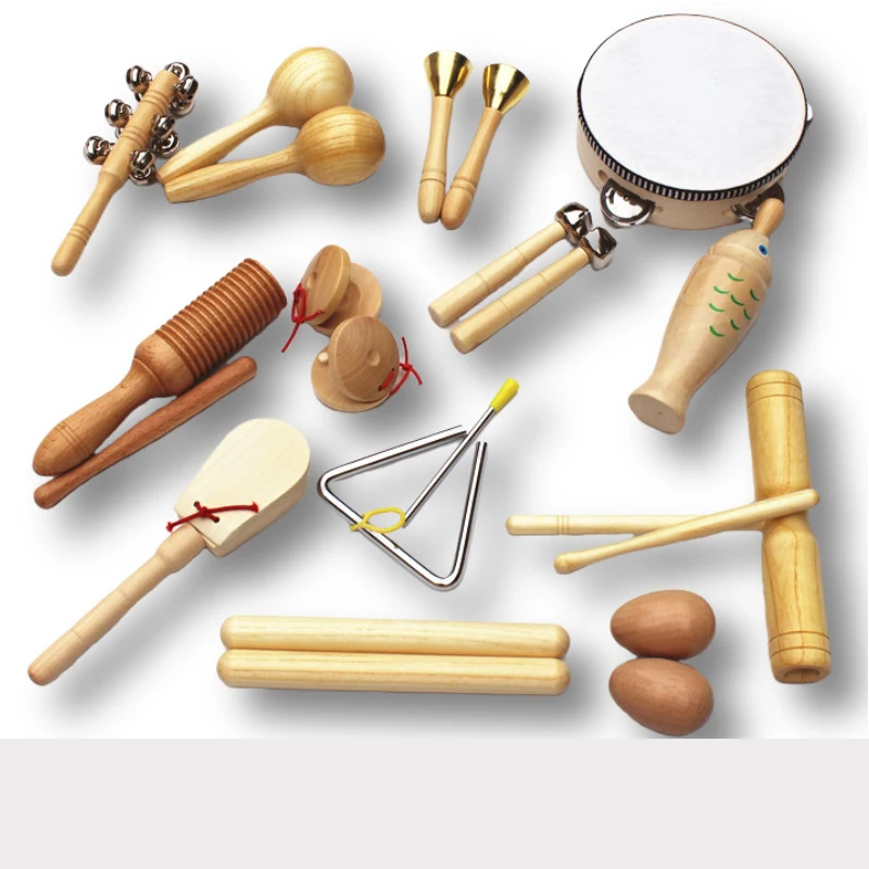 Musical Instrument Set Toys Drum Percussion Natural Eco-Friendly Wooden Montessori Toys Gift for Baby Infant Toddler Music toy