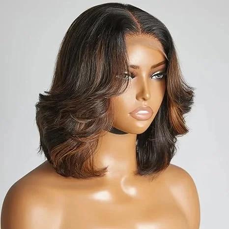 150 Density Highlight Caramel Brown Colored Body Wave 1B/30 Ombre Color Human Hair Wig HD Transparent Lace Front Wigs