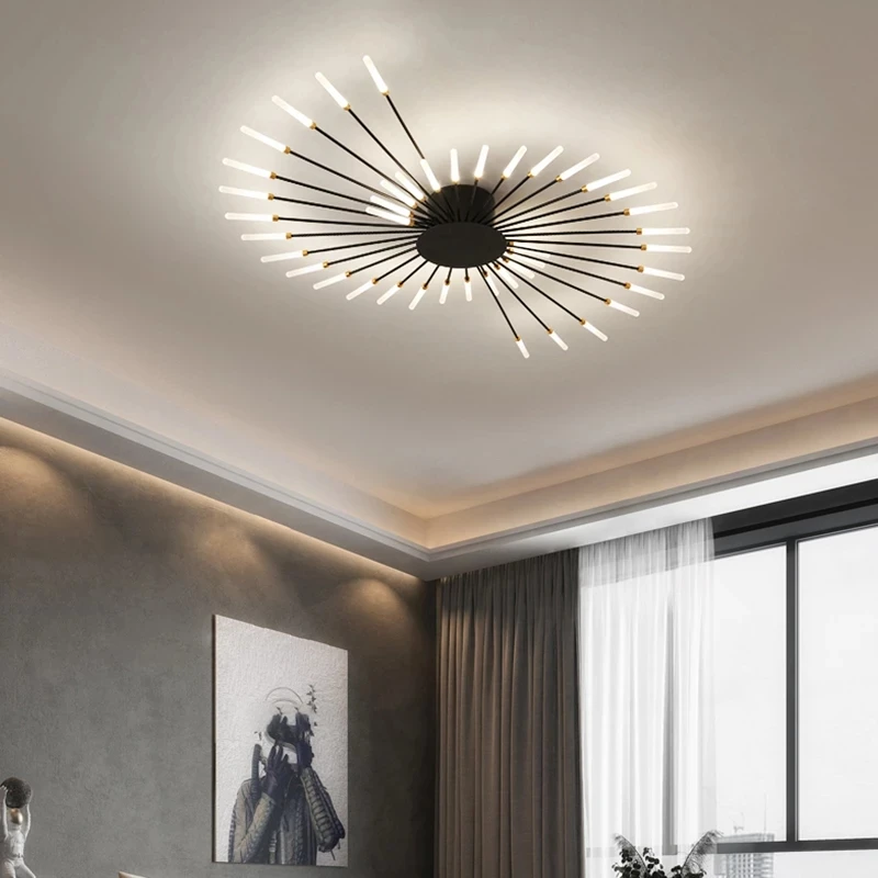 Black Gold LED Ceiling Lamp Modern Living Room Bedroom Fireworks Ceiling Chandelier Light