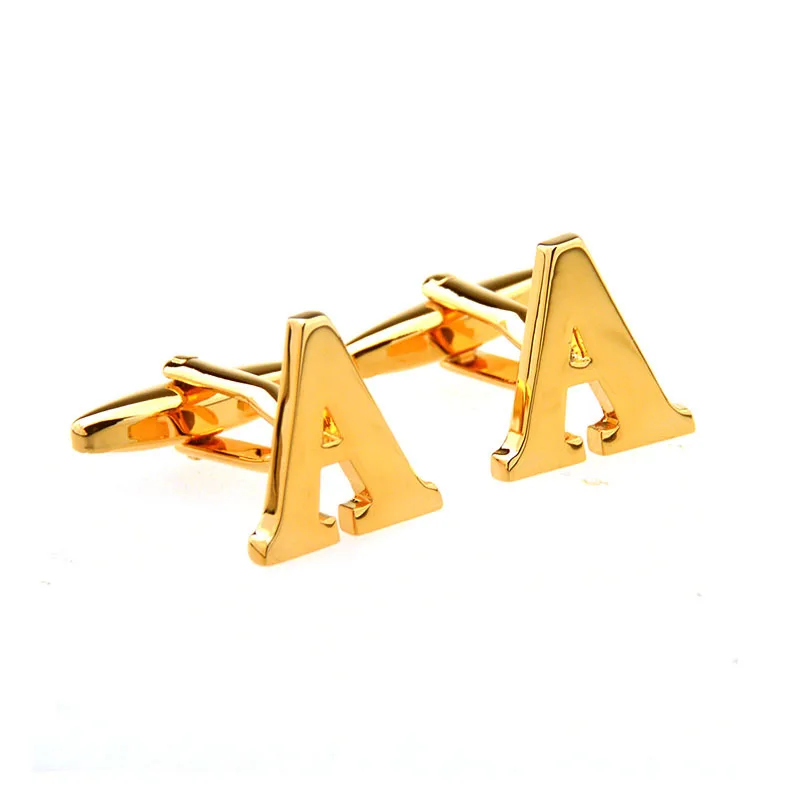 Luxury  Hot Sale 26 Letters English Alphabet A~Z Gold Simple Mens Jewelry Cufflink
