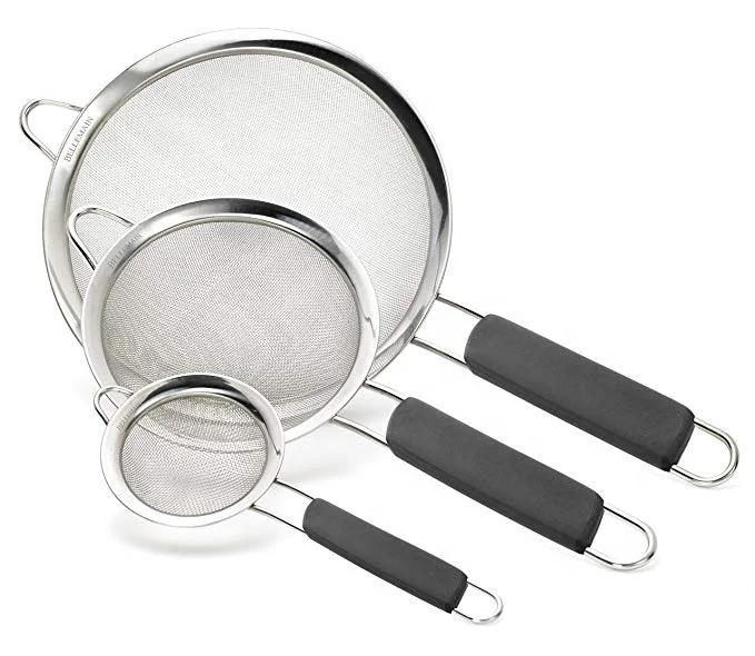 Stainless Steel Fine Mesh Strainers, Set of 3 Graduated Sizes with Comfortable Non Slip Handles, Extra Fine Sieve Strainer