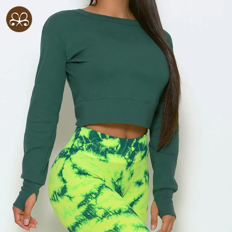 Custom New design Fashion plain open back pullover girls Casual Women Fitness Long Sleeve hoodies