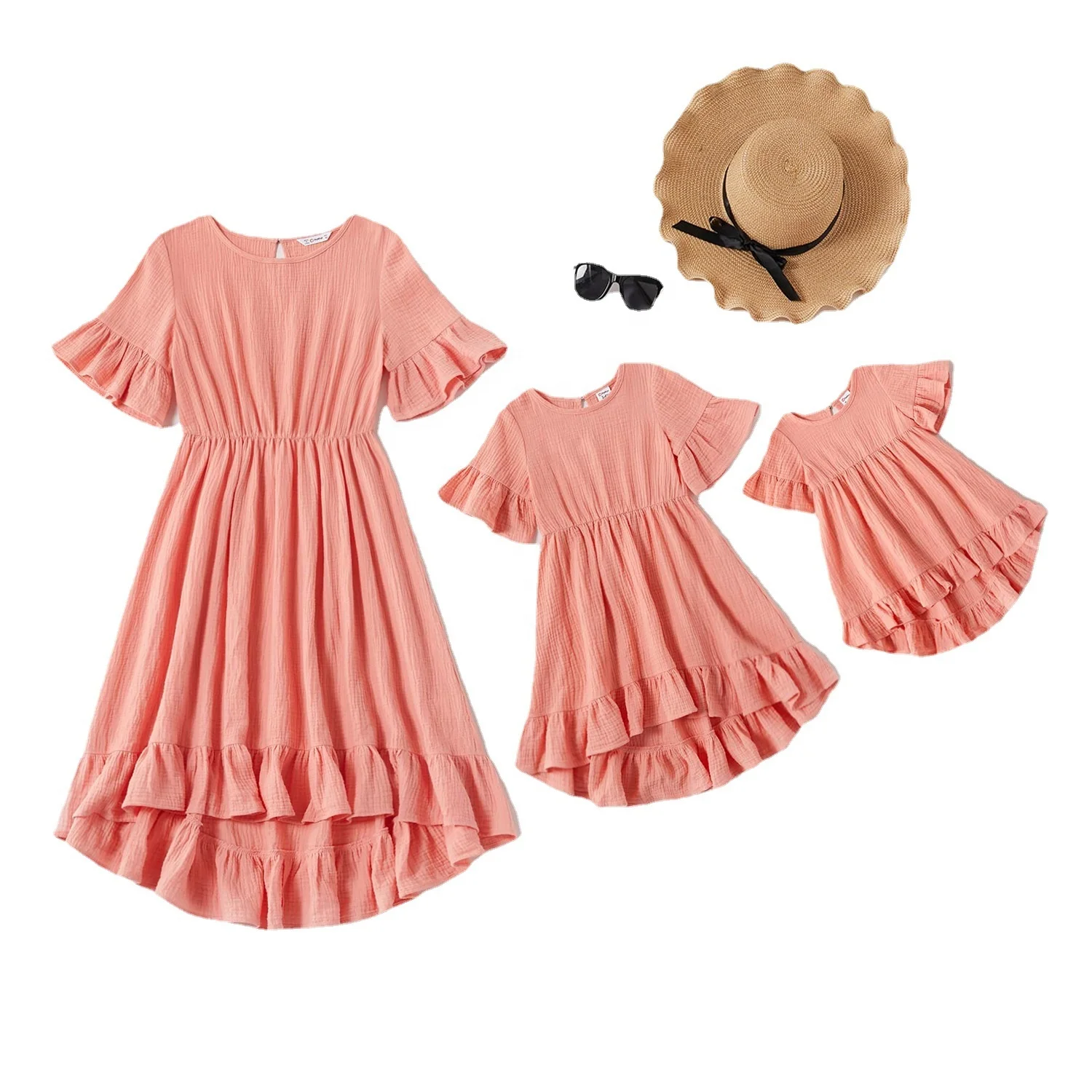 
Parent Child Wear New Spring Mommy and Me Short Sleeve Dress Family Matching Clothing 