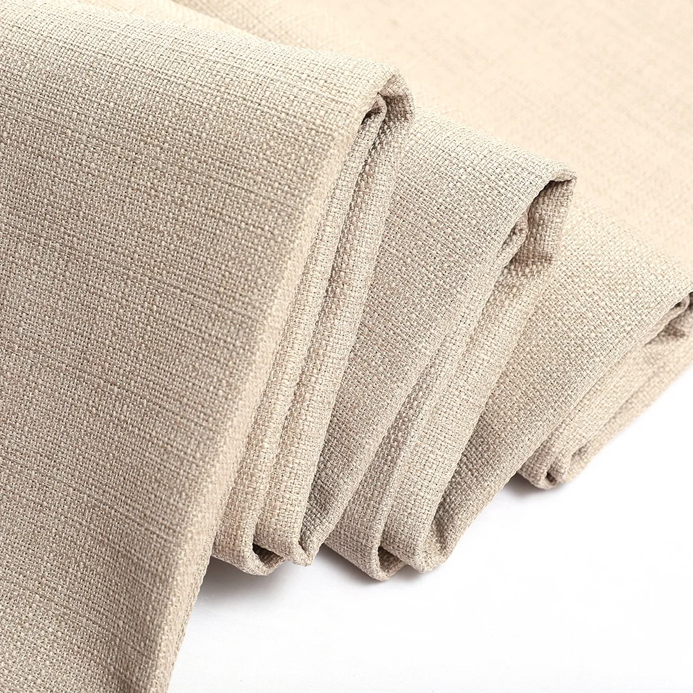 Home Textile 100 Linen Polyester Cotton Fabric Beige Dobby Plain Yarn Dye Curtain Breathable Woven Fabric For Sofa Upholstery