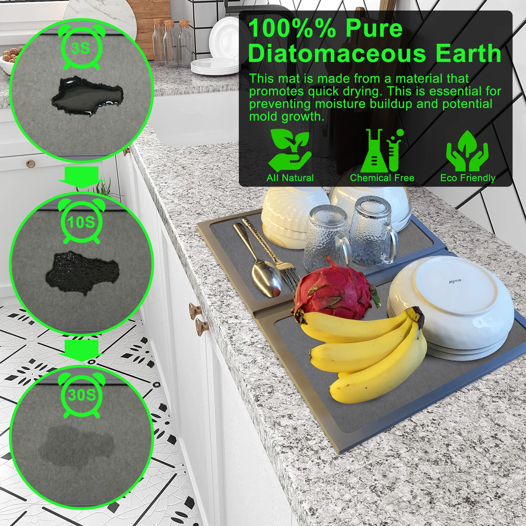 2 pcs stone drying mats stone drying tray for kitchen counter dishes