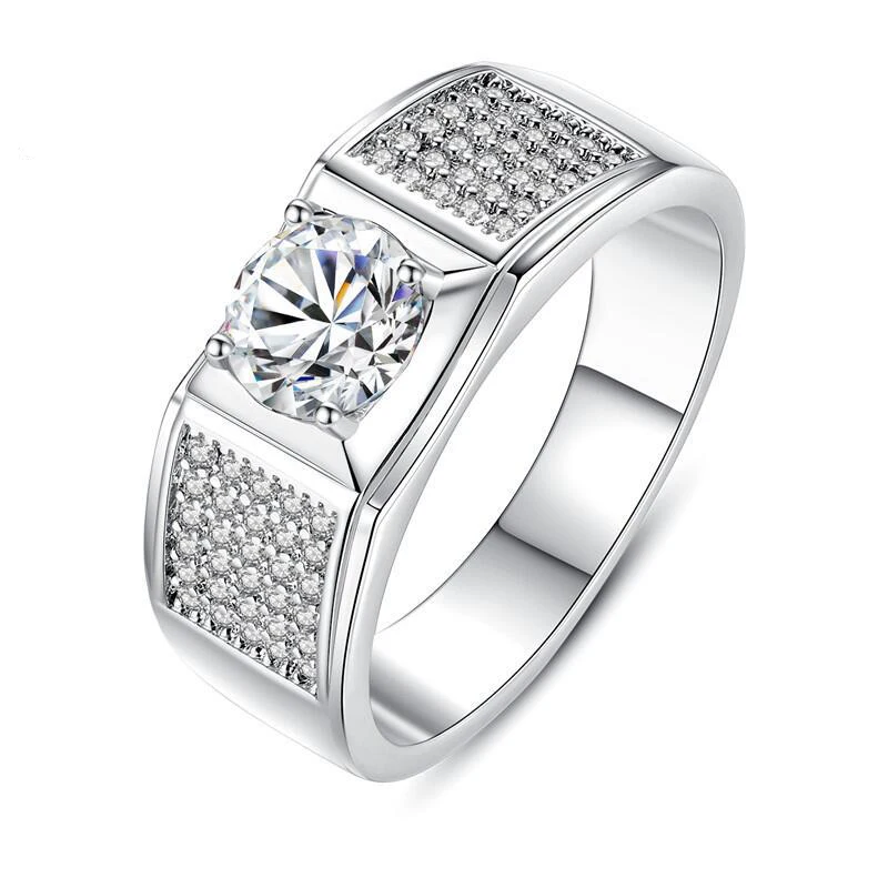 Custom Moissanite S925 Sterling Silver VVS Certified Ring Mens Shiny Jewelry
