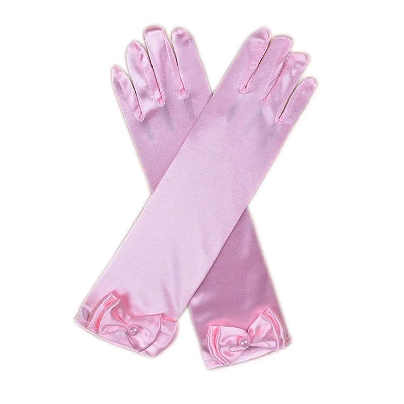 Long Gloves for Elsa Girls Princess Wedding Dress Glove with Bow Costume Accessories Satin Gloves