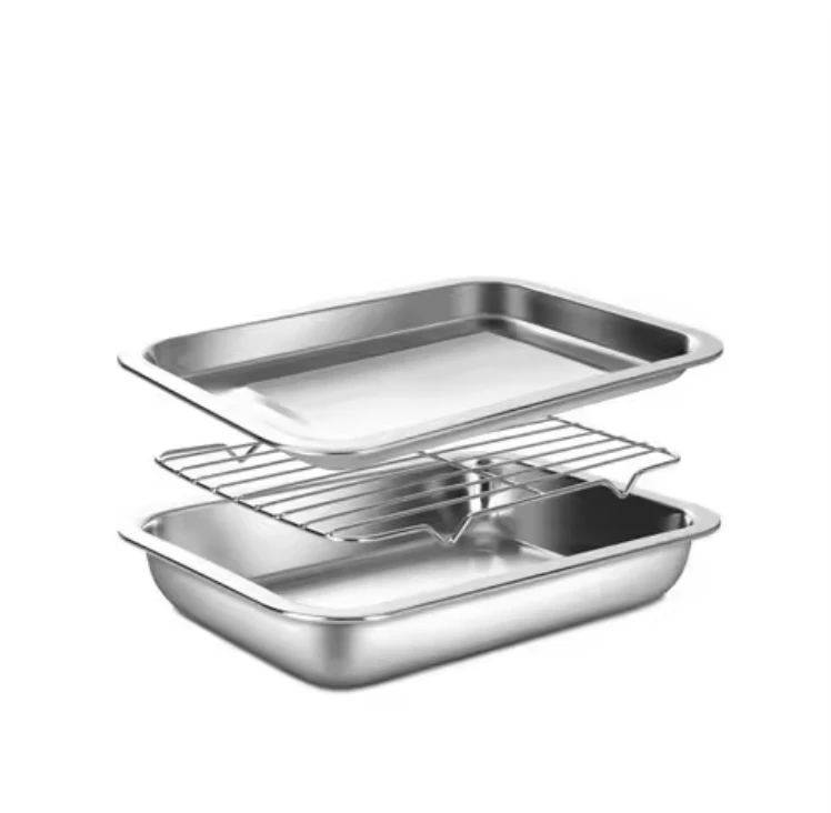 201 Stainless Steel Multifunctional Kitchen Bakeware Roasting Baking Pan with Rack Vat Stackable Various Size Tray Set Food Use