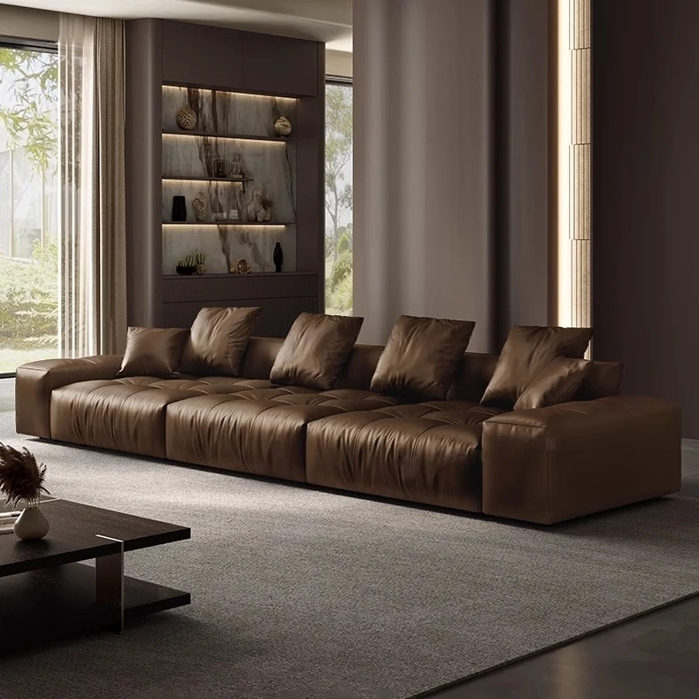 Modern minimalist top leather modular sofa set living room furniture customs faux leather sectional sofa+ottoman