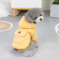 Corduroy two legged cotton pet coat jacket green yellow cotton hoodie with pocket coats for dogs cats in winter