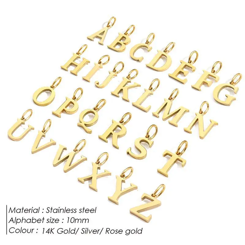 PVD Gold Plated Alphabet Initial A-Z Charm Fashion DIY Accessories Letter Pendant Charms Stainless Steel Jewelry