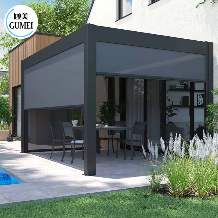 High Quality Garden Patio Aluminum Modern Gazebo Design WIth Motorized Louver and LED Light