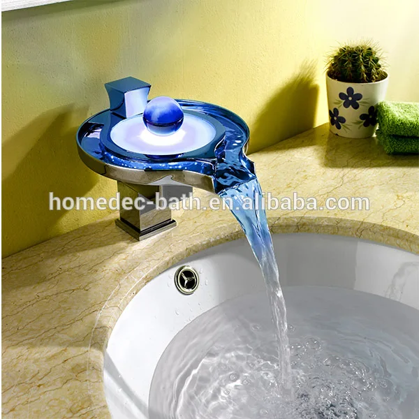 Lavatory Contemporary Temperature Sensor Color Changing Led Lights Bathroom Faucet