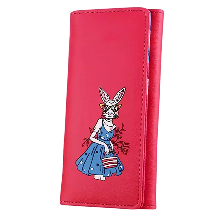 custom print logo ladies wallet,embossed pu leather animal pattern wallet rabbit anime wallet for women