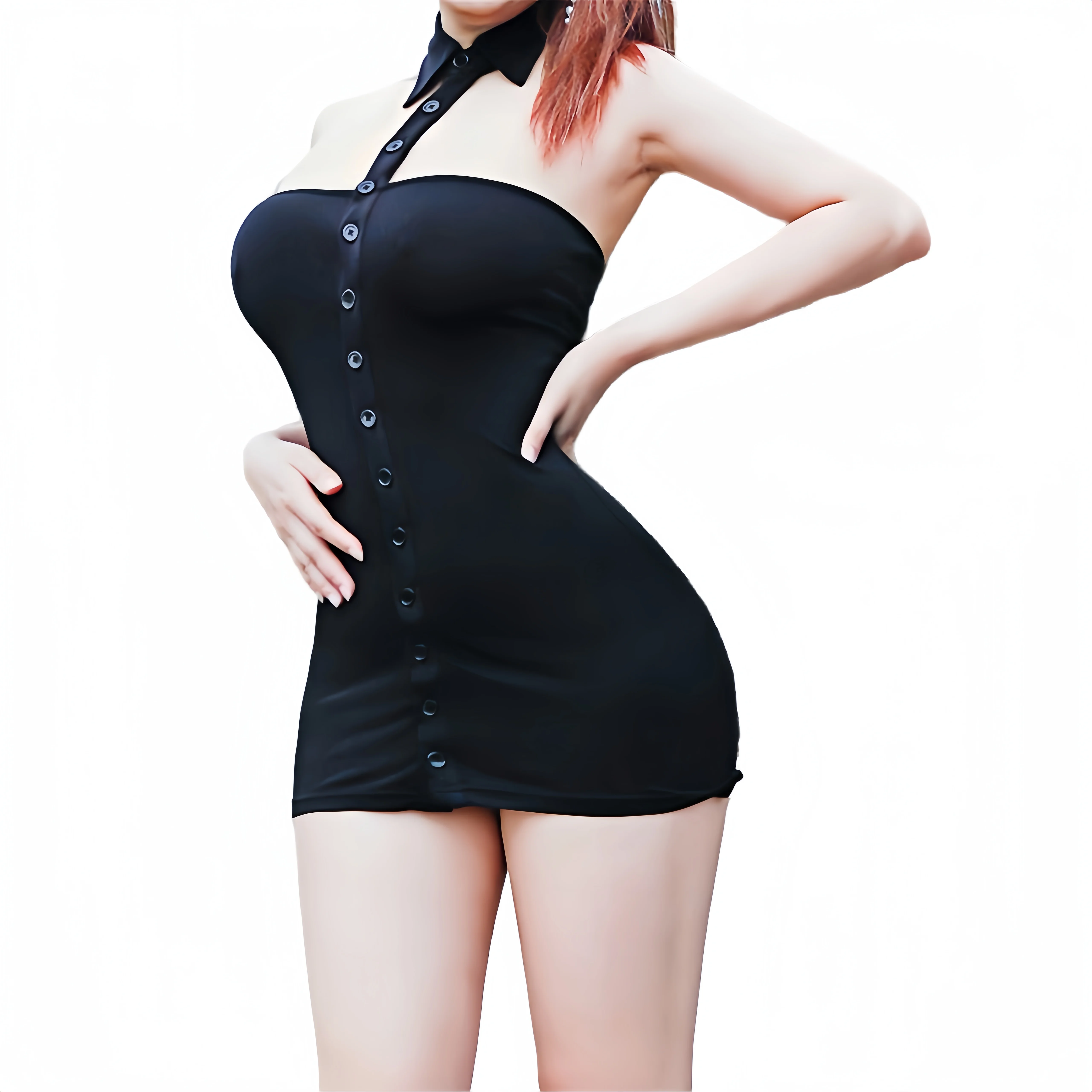 Sexy Strapless Strap Halter Turn-Down Collar Bodycon women casual dresses Button Down Mini Tight Fitting ladies prom dresses