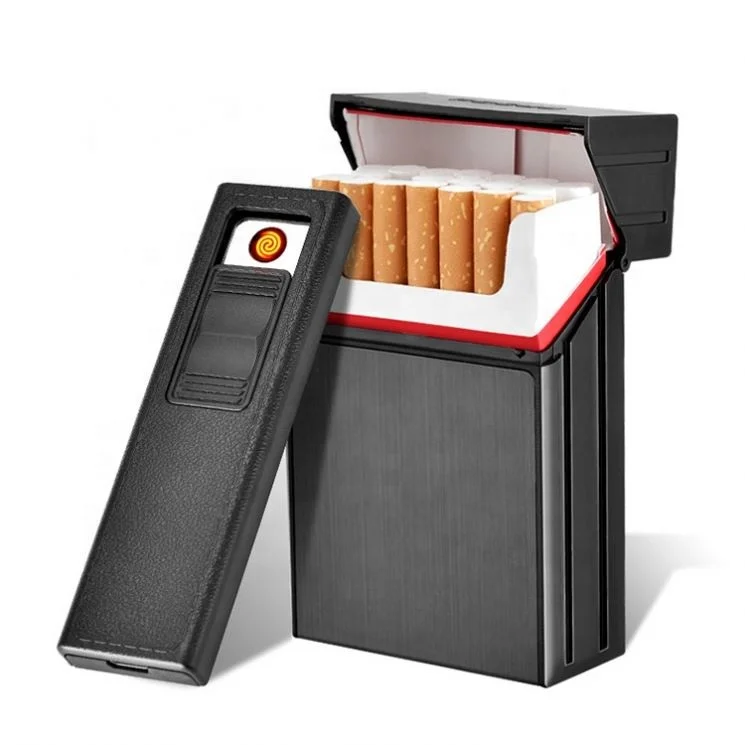 Custom OEM Cigarette Case with Built-in USB Lighter 2-in-1 Rechargeable Cigarette holder Box smoking Lighter