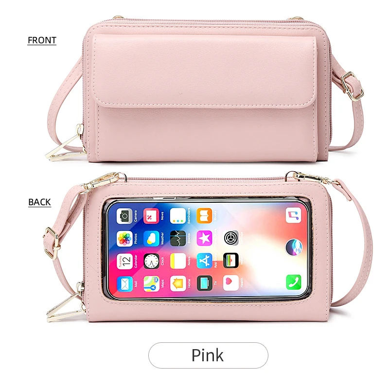 Custom PU Shoulder Bag Wallet Design OEM Logo Women Purse Card Holder Lady Crossbody Pouch Touch Screen Cell Mobile Phone Bags