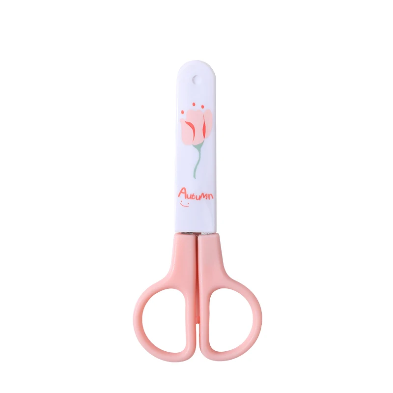 OULE Children Scissors With Protective Cover Elastic Force Manual Round Head Scissors Safety Scissors