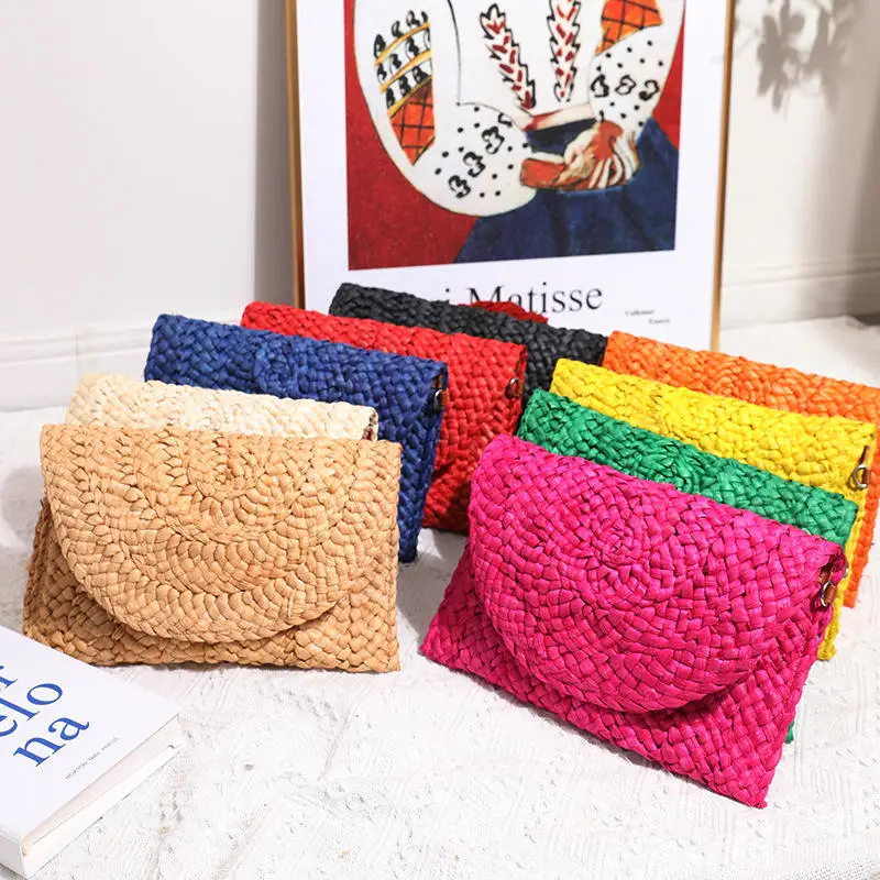New Fashion ladies hand bags Design Purses Straw Bag Green Grass Knitted Handbag Woven Handbags chic handbags for women