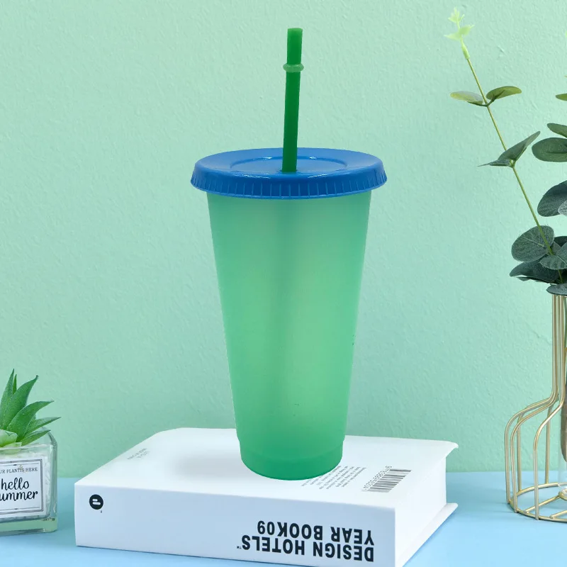 Custom Tumbler Cups In Bulk Bpa Free Coffee Mugs 16oz/24oz Temperature Color Changing Plastic Water Bottle With Lid And Straw