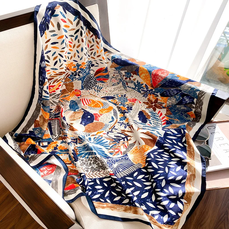 2021 Newest Stock Top Quality Ladies Long Silk Scarf Summer Women Light Weight Oil Painting Designer Inspired Printed Silk Scarf