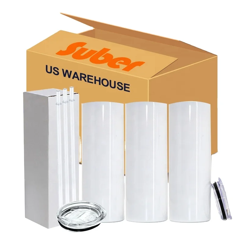 Usa warehouse in stock 15oz 20oz 30oz blank straight skinny white vacuum insulated sublimation tumbler