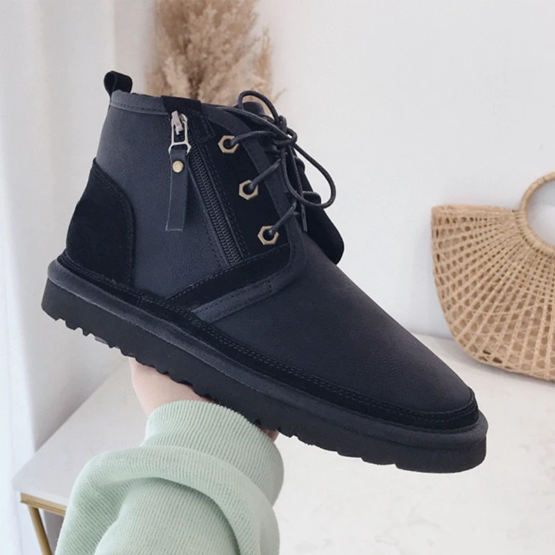 2021 New Designer Stylish Winter Lace Up Real Sheepskin Casual Ankle Leather Boots for Men