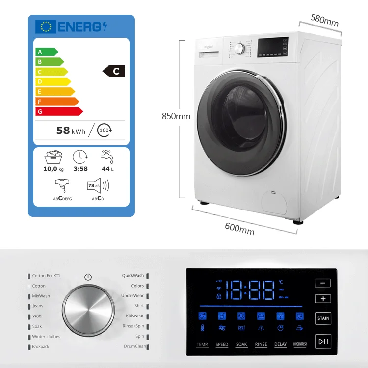  Whirlpool Oem ODM China White/ Silver/ Golden/ Grey 8.0kg 9.0kg 10.0kg Ozone Hot Sale Automatic Cloth Washing Machines For