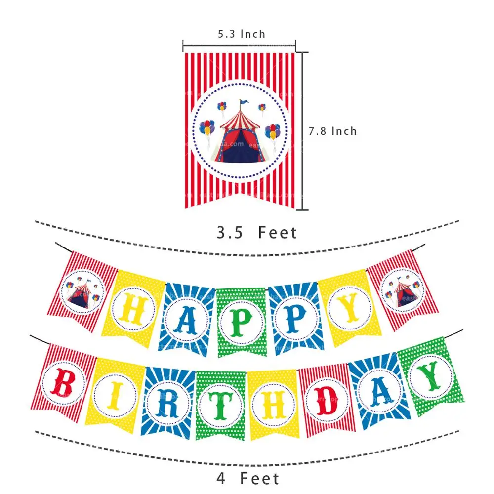 
63pcs Carnival Circus Party Decoration Include Birthday Banner Balloon Cake Topper Circus Birthday Baby Shower Backdrop Supplies 