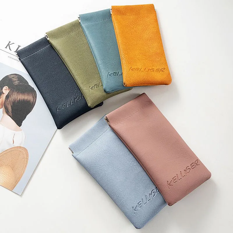 Fashionable waterproof squeeze rectangle top soft PU leather sun glass eyeglasses phone coin case pouch