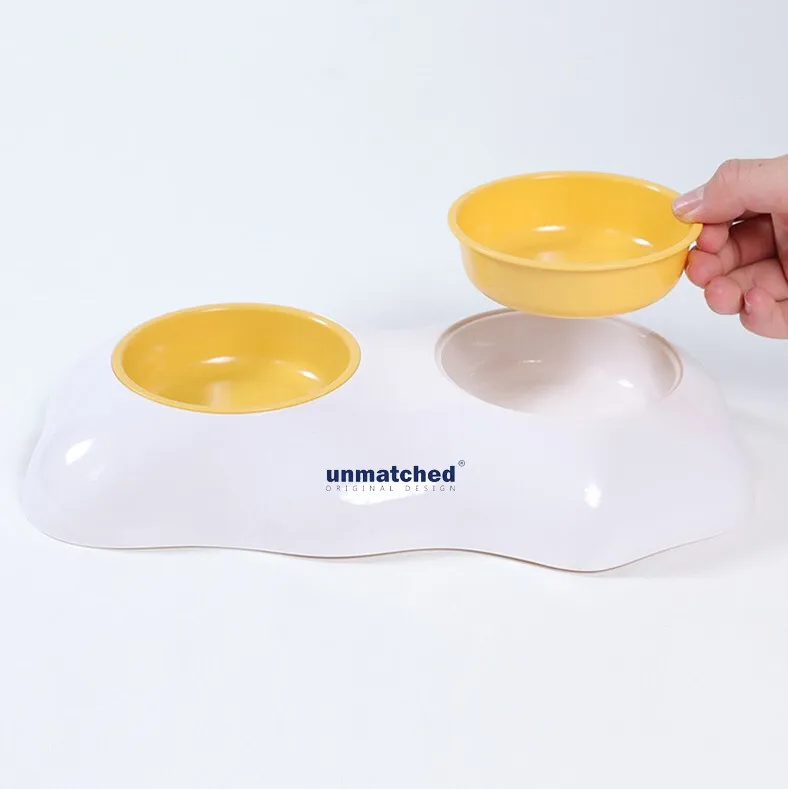 Eggs Design Detachable Plastic Double Cat Dog Bowls Pet Feeder Bowls with Rubber Pads