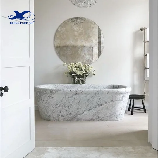 RF High Quality Large Size Customized Real Stone Black Marble Round Bathtub Floor Free Standing Bath Tub