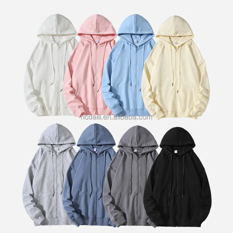 Wholesale  Custom Street Wear Organic Cotton Hoodie Unisex Plain Zip Up Pullover Hoodie OEM