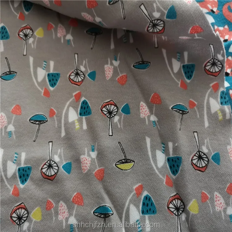 190gsm Custom Print Cotton Knitting 100%Organic Cotton Printed Fabric Printed Organic Interlock Cotton Fabric
