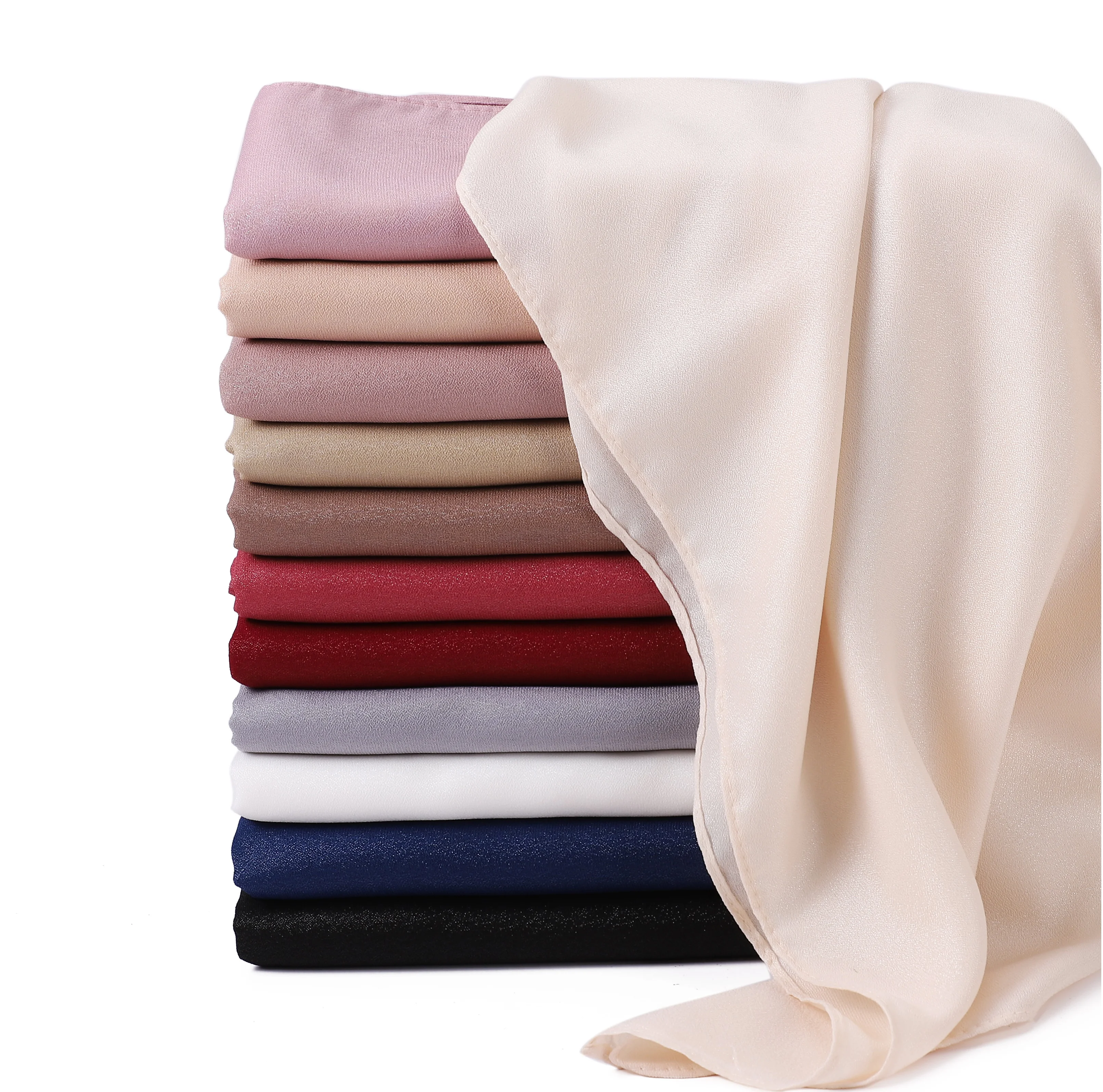 Designer Malaysian Head Wrap Women Long Breathable Solid Color Ladies Muslim Hijab Scarfs Polyester Shimmer Shawl