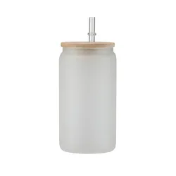 Flypeak New Arrival 12oz 16oz Clear Transparent Frosted Iridescent Sublimation Soda Can Glass Tumbler With Bamboo Lid And Straw