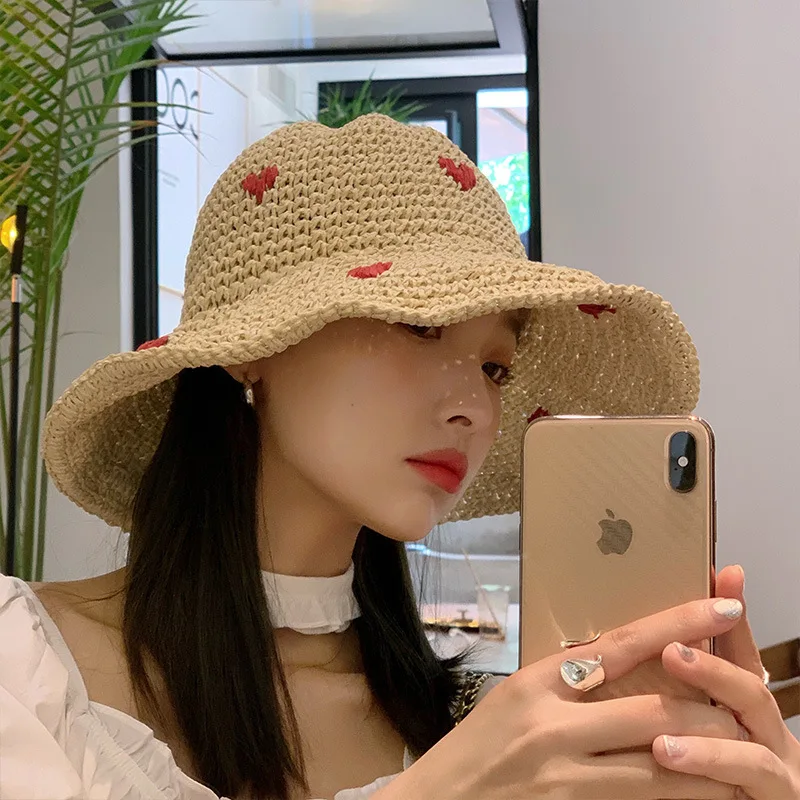 2023 Spring and Summer New Face Showing Small Wave Edge Straw Fisherman Hat Summer All-match Breathable Beach Sunscreen Hat