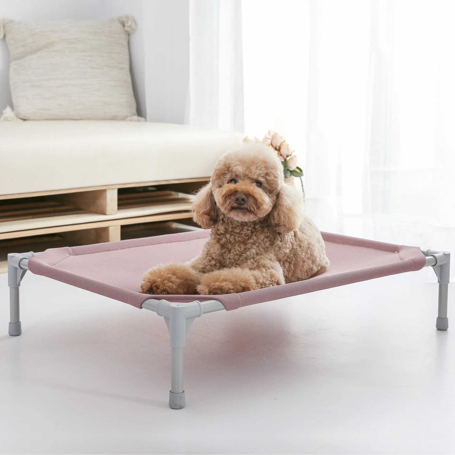 Outdoor Portable Lightweight Raised Pet With Skid-Resistant Feet Sturdy And Breathable Mat Elevated Dog Bed