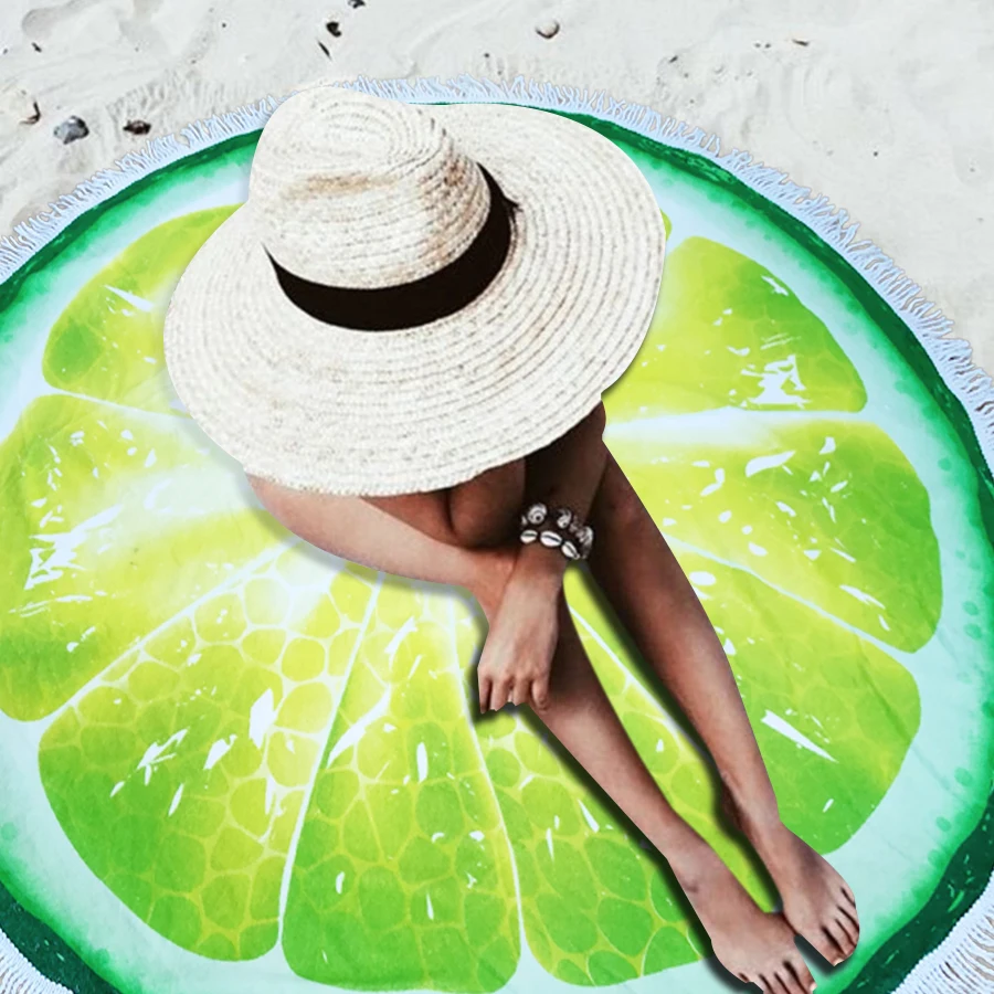 
OEM luxury 100% microfiber round beach towel with tassels 