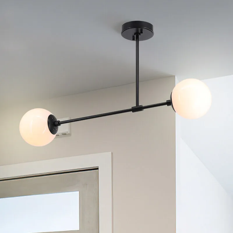 Modern Semi Flush Light Double Globe Glass Matte Black Flush Mounted Lighting for Home Decorate
