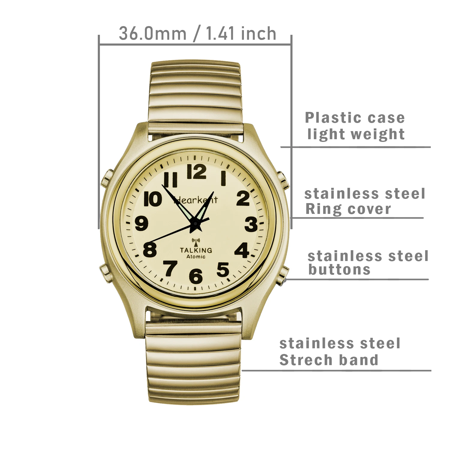 Hearkent  UK or US Atomic Talking Watch for blind or elder people elastic band  talking watch for women lady kids
