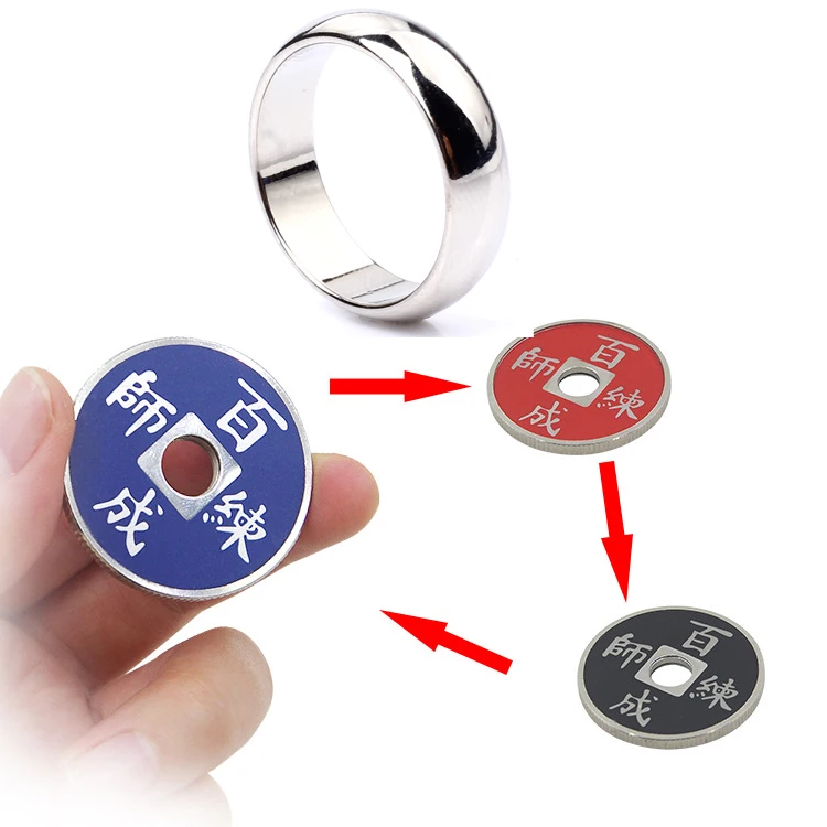 Chinese Coin Magic Tricks Color Change 3 Colors Coins Change Magic Close Up Illusion Gimmick Props With Magnetic Ring
