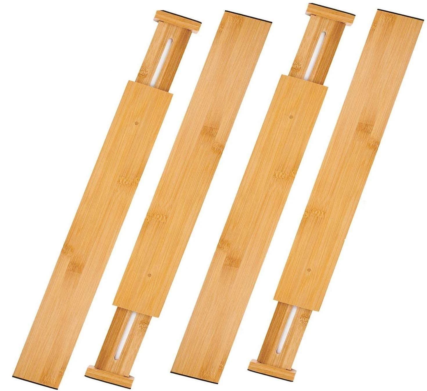 4 sets Bamboo Adjustable Drawer Dividers Organizers Works in Kitchen Dresser or desk