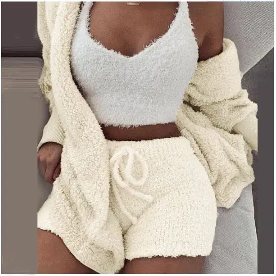 
3pcs Women Pajamas Hooded Long Sleeve Pajamas 