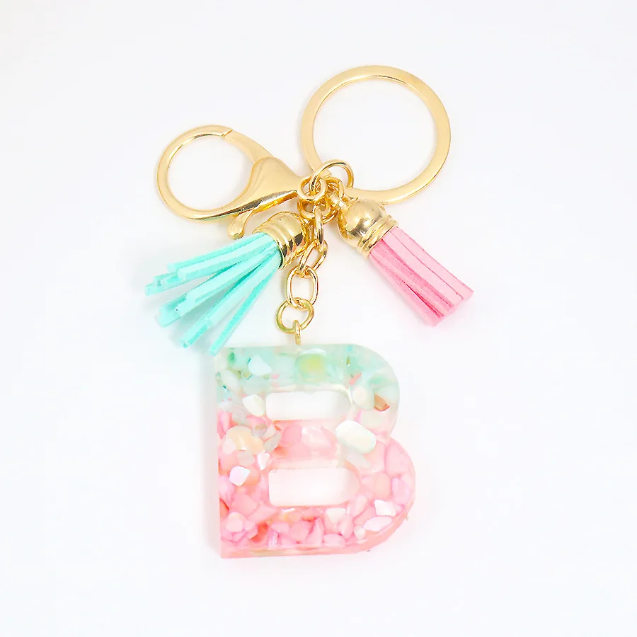 Wholesale Letter Gold Foil Glue 26 English Keychain Resin English Alphabet Letter Key chain