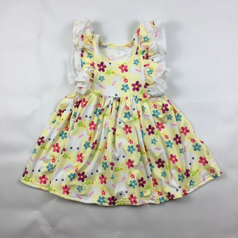  LZ2021 Fashion girls clothes dress lace flaresleeve dinosaur printing children baby girl summer