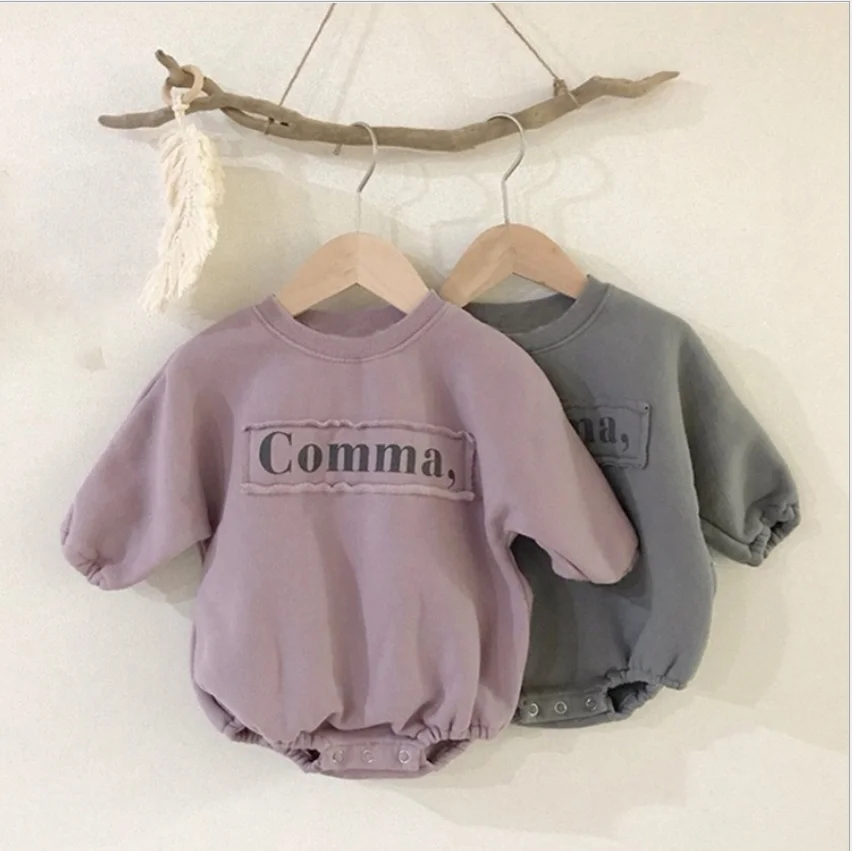 Baby letters plus velvet one-piece short padded romper for baby fashion loose bag fart romper winter clothes