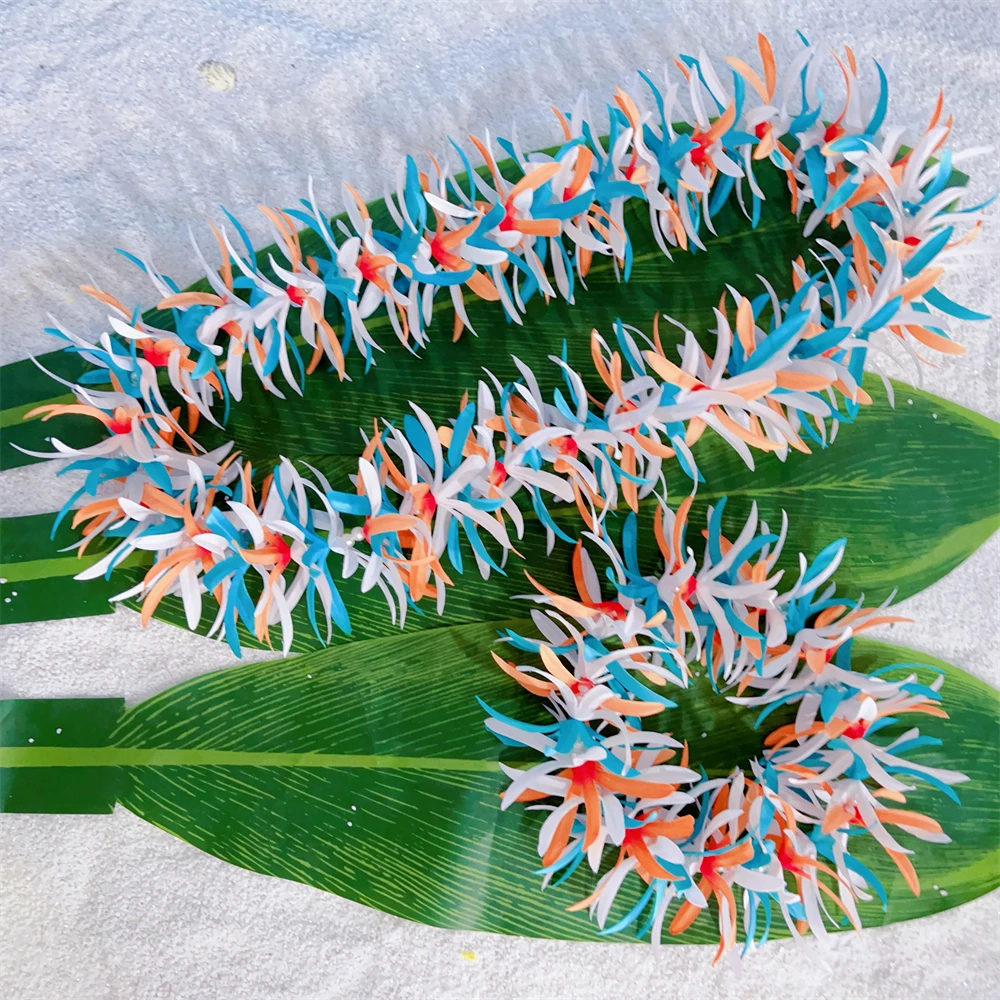 High Quality Artificial Silk Spider Lily Thick Flower w White Bead Necklace Hawaiian Lei for Aloha Hula Dance