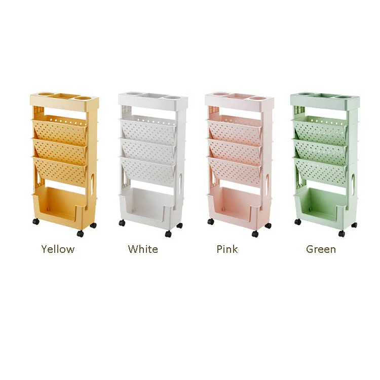 Movable Desk Storage Shelves Office Convenient Rack Holder With Wheels Study Large Capacity Book Rack